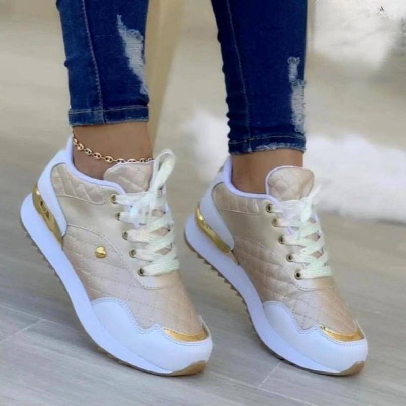 Frauen Turnschuhe Casual Sport Schuhe Leder Patchwork Plattform Turnschuhe Laufen Outdoor Wanderschuhe 38 elfenbein von Joom DACH