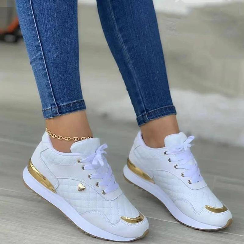 Frauen Turnschuhe Casual Sport Schuhe Leder Patchwork Plattform Turnschuhe Laufen Outdoor Wanderschuhe 38 weiß von Joom DACH
