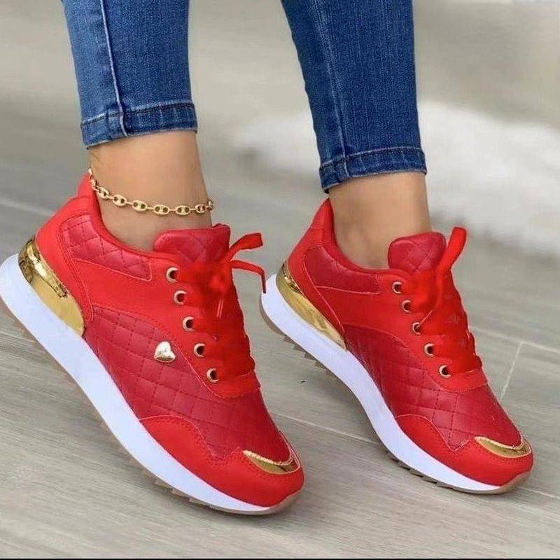 Frauen Turnschuhe Casual Sport Schuhe Leder Patchwork Plattform Turnschuhe Laufen Outdoor Wanderschuhe 40 rot von Joom DACH