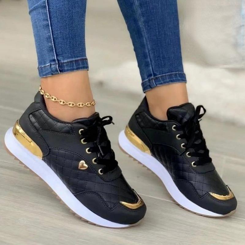 Frauen Turnschuhe Casual Sport Schuhe Leder Patchwork Plattform Turnschuhe Laufen Outdoor Wanderschuhe 40 schwarz von Joom DACH