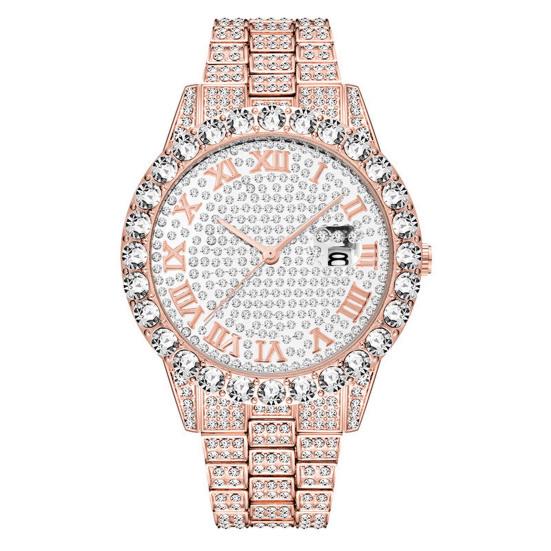Frauen Uhr Glänzenden Strass Intarsien Edelstahl Runden Zifferblatt Quarzwerk Farbe Passenden Dekorative Dame Armbanduhr Schmuck von Joom DACH