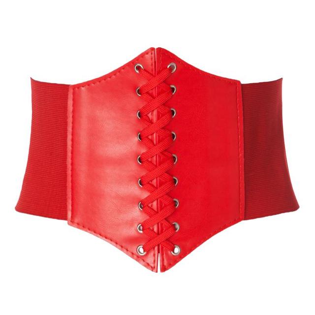 Frauen Ultra Super Breiten Gürtel PU Elastische Korsett Gürtel Mode Breiten Taille Gürtel Damen Kleidung Weibliche One Size rot von Joom DACH