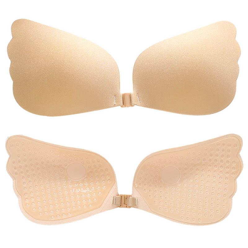 Frauen Unsichtbare Bhs Schmetterling Brust Aufkleber Nahtlose Front Verschluss Bralette Push-Up Bh Trägerlosen Nippel Abdeckung Unterwäsche D Cup beige von Joom DACH