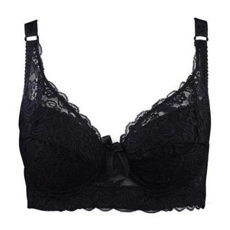 Frauen Unterwäsche Kleiner BH Plus Size Undewire Verstellbarer Spitzen-Damen-BH Brustbezug BCD Große Spitzen-BHs 38/85D schwarz von Joom DACH