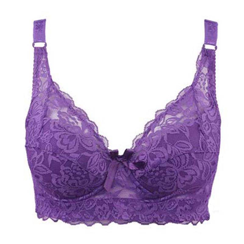 Frauen Unterwäsche Kleiner BH Plus Size Undewire Verstellbarer Spitzen-Damen-BH Brustbezug BCD Große Spitzen-BHs 42/95D violett von Joom DACH