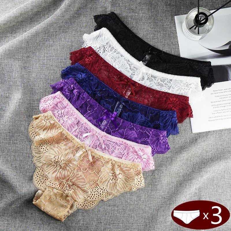 Frauen Unterwäsche Set Floral Spitze Höschen Transparent Aushöhlen Slip Weibliche Dessous Intim XL von Joom DACH