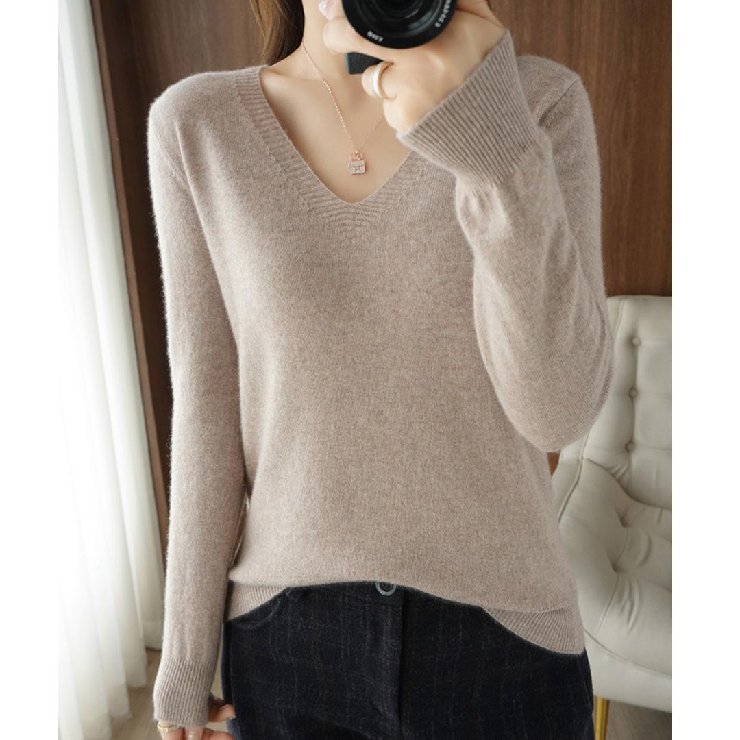 Frauen V-ausschnitt Bodenbildung Shirt Pullover Pullover Gestrickte Kaschmir Mode Lose Jumper Winter Top 2XL von Joom DACH