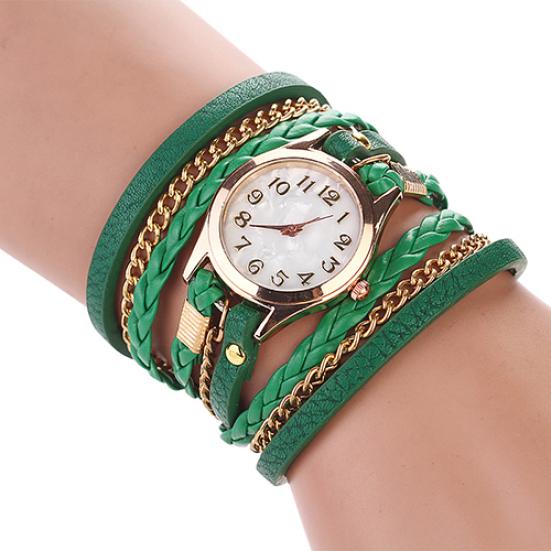 Frauen Vintage Multilayer Kunstleder Legierung geflochtenes Armband Armbanduhr Schmuck Green von Joom DACH