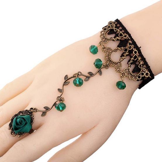 Frauen Vintage Spitze Blume Hand Harness Armband Slave Kette Link Finger Ring von Joom DACH