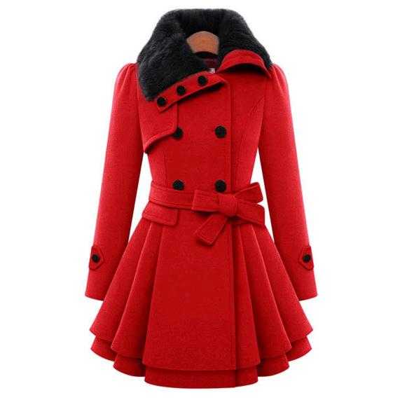 Frauen Vintage Wollmantel Schlanke Trenchcoats Dame Pelzkragen Winter Wollmantel Jacken Outwear 5XL rot von Joom DACH