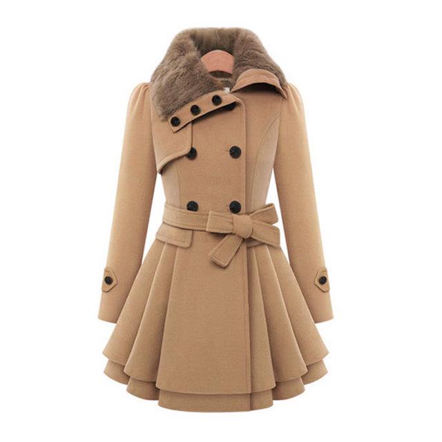 Frauen Vintage Wollmantel Schlanke Trenchcoats Dame Pelzkragen Winter Wollmantel Jacken Outwear S kamelfarben von Joom DACH