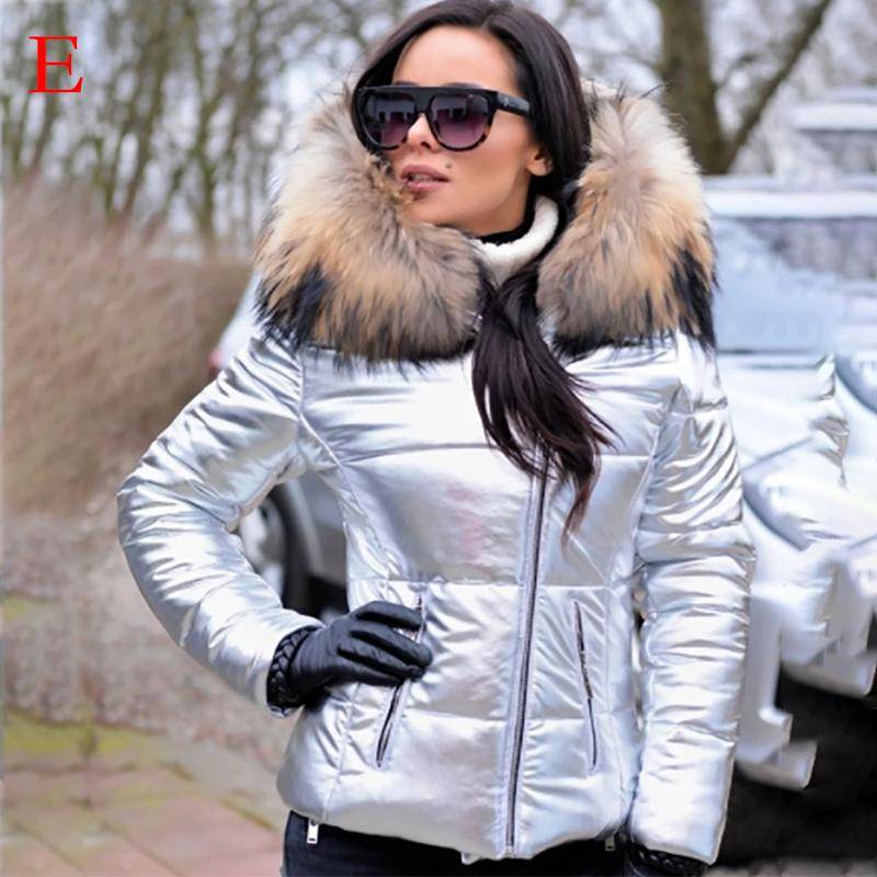 Frauen Warme Jacken Mäntel Dickes Fell Mit Kapuze Zipper Langarm Casual Mode Winter S-4XL M silber von Joom DACH
