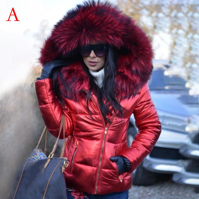 Frauen Warme Jacken Mäntel Dickes Fell Mit Kapuze Zipper Langarm Casual Mode Winter S-4XL XXXL rot von Joom DACH