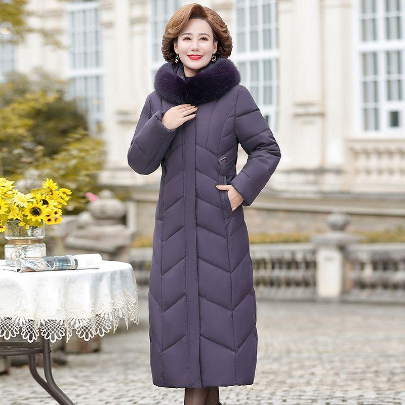 Frauen Warme Winter Lange Parka Mantel Mittleren Alters Mutter Schlank Verdicken Jacke Weibliche Mit Kapuze Outwear Parkas 8XL 2XL violett von Joom DACH