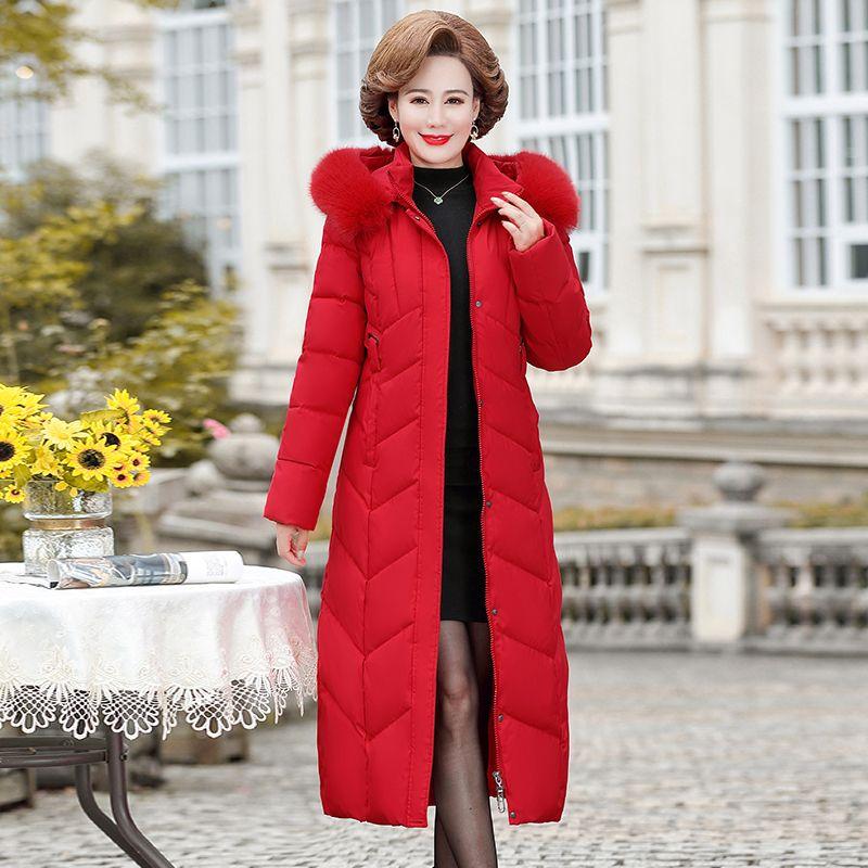 Frauen Warme Winter Lange Parka Mantel Mittleren Alters Mutter Schlank Verdicken Jacke Weibliche Mit Kapuze Outwear Parkas 8XL 5XL rot von Joom DACH