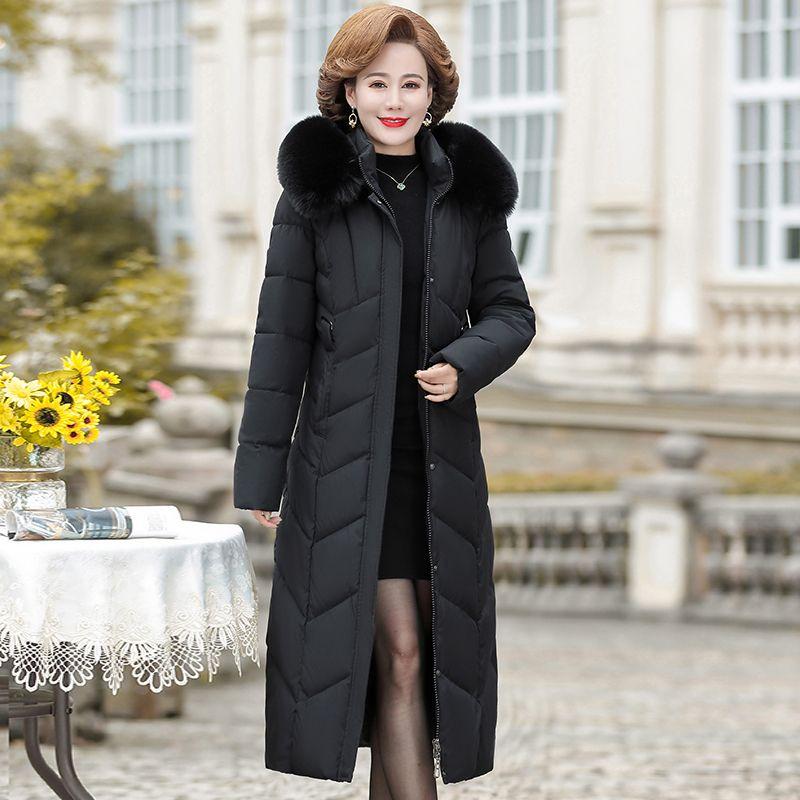 Frauen Warme Winter Lange Parka Mantel Mittleren Alters Mutter Schlank Verdicken Jacke Weibliche Mit Kapuze Outwear Parkas 8XL 7XL schwarz von Joom DACH