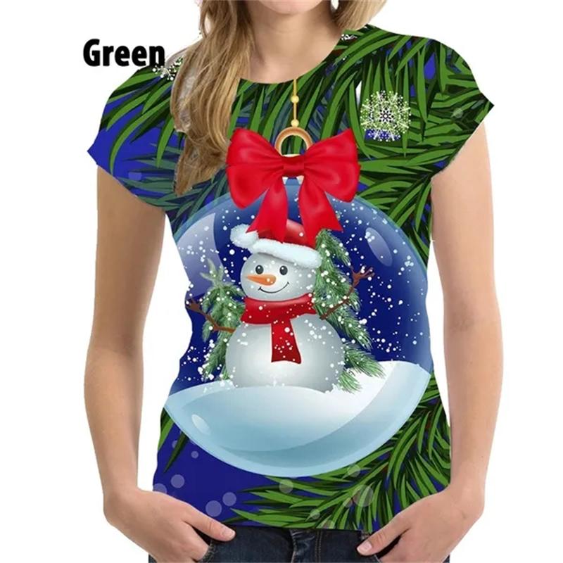 Frauen Weihnachtskleidung Weihnachten 3D Druck T-Shirt Weihnachtsbaum Kurzarm Coole Mode weibliche T-Shirts 3XL von Joom DACH