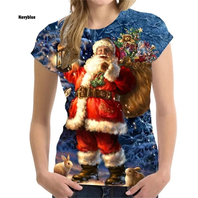 Frauen Weihnachtskleidung Weihnachten 3D Druck T-Shirt Weihnachtsbaum Kurzarm Coole Mode weibliche T-Shirts 4XL von Joom DACH