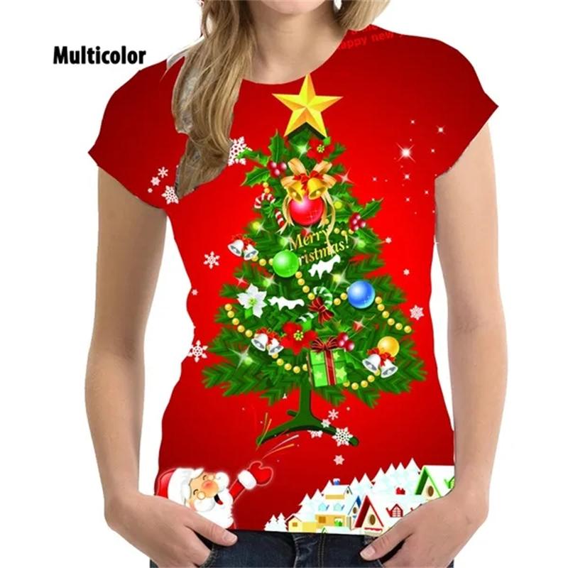 Frauen Weihnachtskleidung Weihnachten 3D Druck T-Shirt Weihnachtsbaum Kurzarm Coole Mode weibliche T-Shirts L von Joom DACH