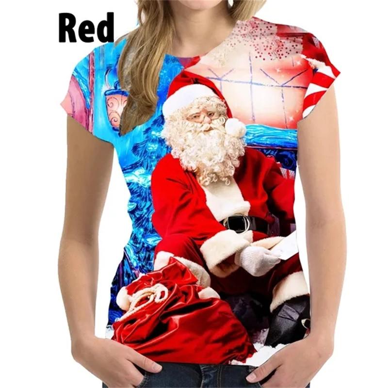 Frauen Weihnachtskleidung Weihnachten 3D Druck T-Shirt Weihnachtsbaum Kurzarm Coole Mode weibliche T-Shirts M von Joom DACH