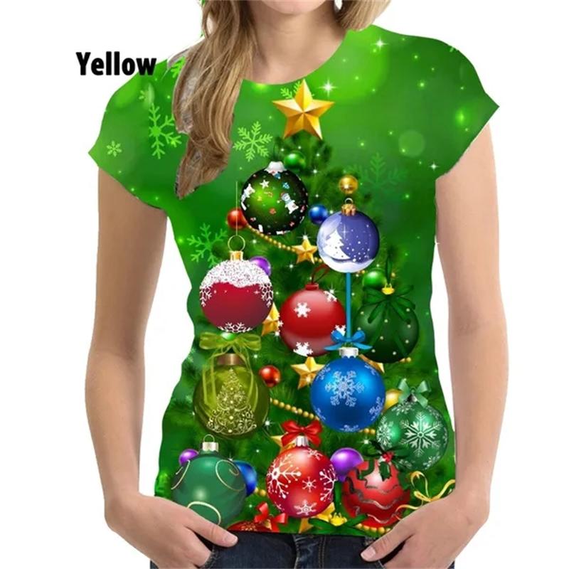 Frauen Weihnachtskleidung Weihnachten 3D Druck T-Shirt Weihnachtsbaum Kurzarm Coole Mode weibliche T-Shirts XL von Joom DACH