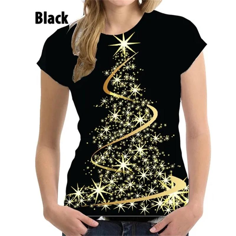 Frauen Weihnachtskleidung Weihnachten 3D Druck T-Shirt Weihnachtsbaum Kurzarm Coole Mode weibliche T-Shirts XL von Joom DACH