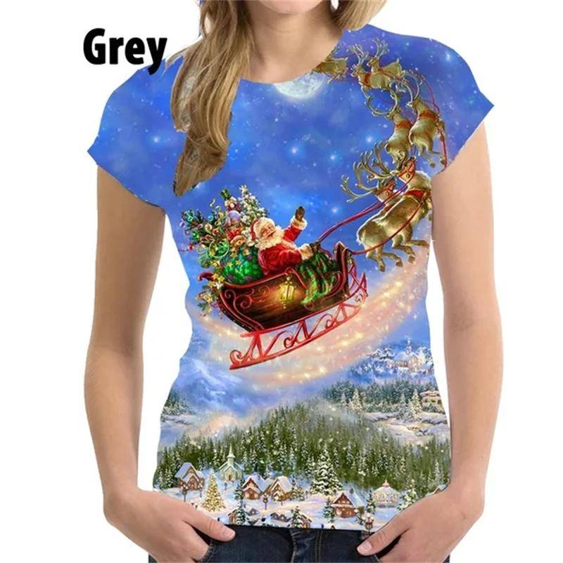 Frauen Weihnachtskleidung Weihnachten 3D Druck T-Shirt Weihnachtsbaum Kurzarm Coole Mode weibliche T-Shirts XL von Joom DACH