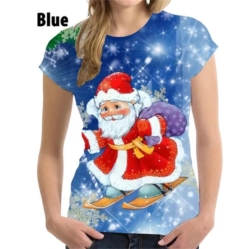 Frauen Weihnachtskleidung Weihnachten 3D Druck T-Shirt Weihnachtsbaum Kurzarm Coole Mode weibliche T-Shirts XL von Joom DACH