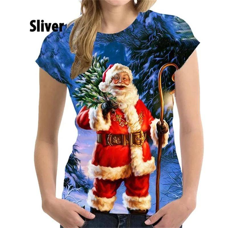 Frauen Weihnachtskleidung Weihnachten 3D Druck T-Shirt Weihnachtsbaum Kurzarm Coole Mode weibliche T-Shirts XL von Joom DACH