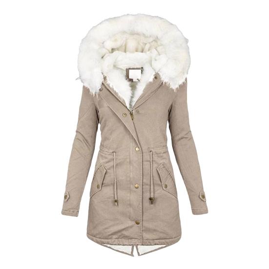 Frauen Winter Baumwolle Mantel Plus Größe Kunstpelz Kapuze Fleece-gefüttert Zip-up Druckknopf L khaki von Joom DACH