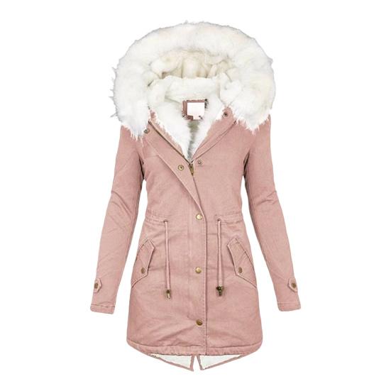 Frauen Winter Baumwolle Mantel Plus Größe Kunstpelz Kapuze Fleece-gefüttert Zip-up Druckknopf M rosa von Joom DACH