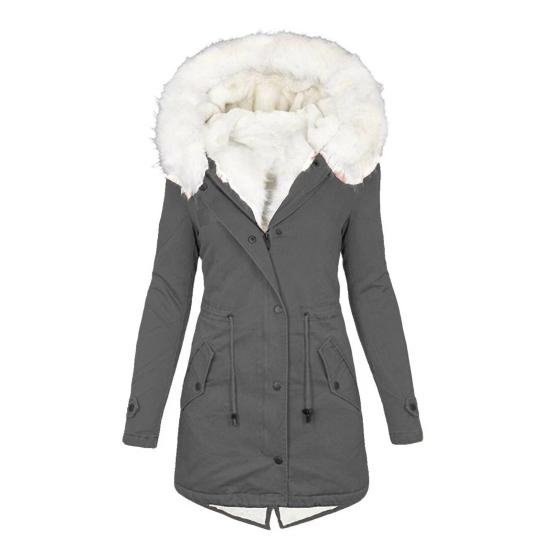 Frauen Winter Baumwolle Mantel Plus Größe Kunstpelz Kapuze Fleece-gefüttert Zip-up Druckknopf XL grau von Joom DACH