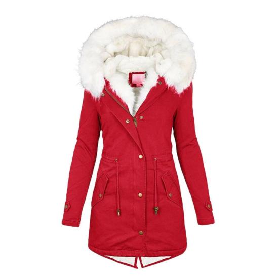 Frauen Winter Baumwolle Mantel Plus Größe Kunstpelz Kapuze Fleece-gefüttert Zip-up Druckknopf XL rot von Joom DACH