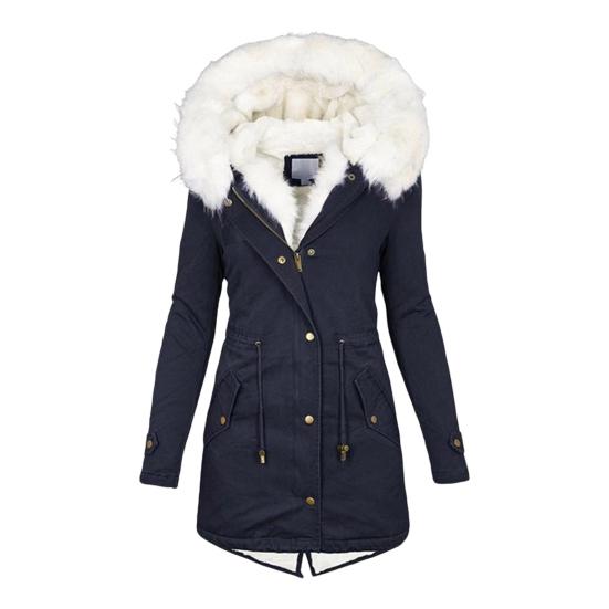 Frauen Winter Baumwolle Mantel Plus Größe Kunstpelz Kapuze Fleece-gefüttert Zip-up Druckknopf XXXXL navy blau von Joom DACH