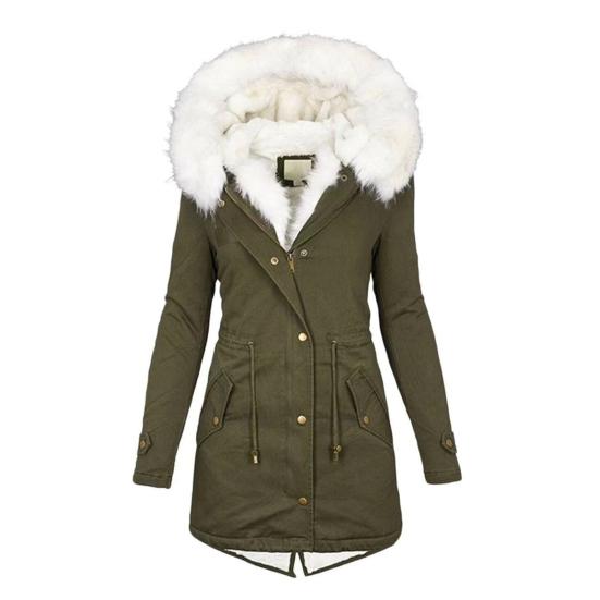 Frauen Winter Baumwolle Mantel Plus Größe Kunstpelz Kapuze Fleece-gefüttert Zip-up Druckknopf XXXXXL armee grüne von Joom DACH