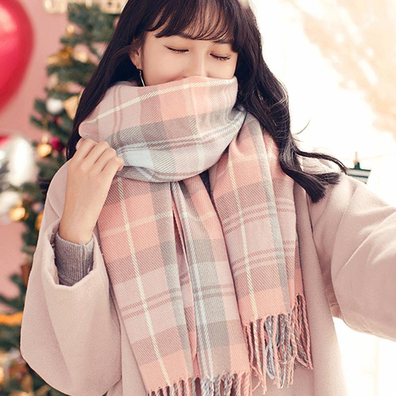 Frauen Winter Casual Plaid Schal Japanische Imitation Kaschmir Dicke Warme Schal Schal Schal von Joom DACH