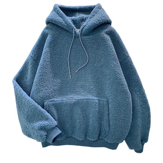 Frauen Winter Hoodie mit Elastische Bündchen Dicke Fleece Mit Kapuze Darwstring Halten Warm 2XL blau von Joom DACH