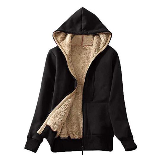 Frauen Winter Hoodie mit Taschen Dicke Fleece Gefüttert Mit Kapuze M schwarz von Joom DACH