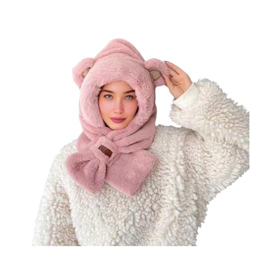 Frauen Winter Integrierte Hut Und Schal Dicke Fleece Warm Cartoon Fuchs Ohr Dekor Winddicht heißes rosa von Joom DACH