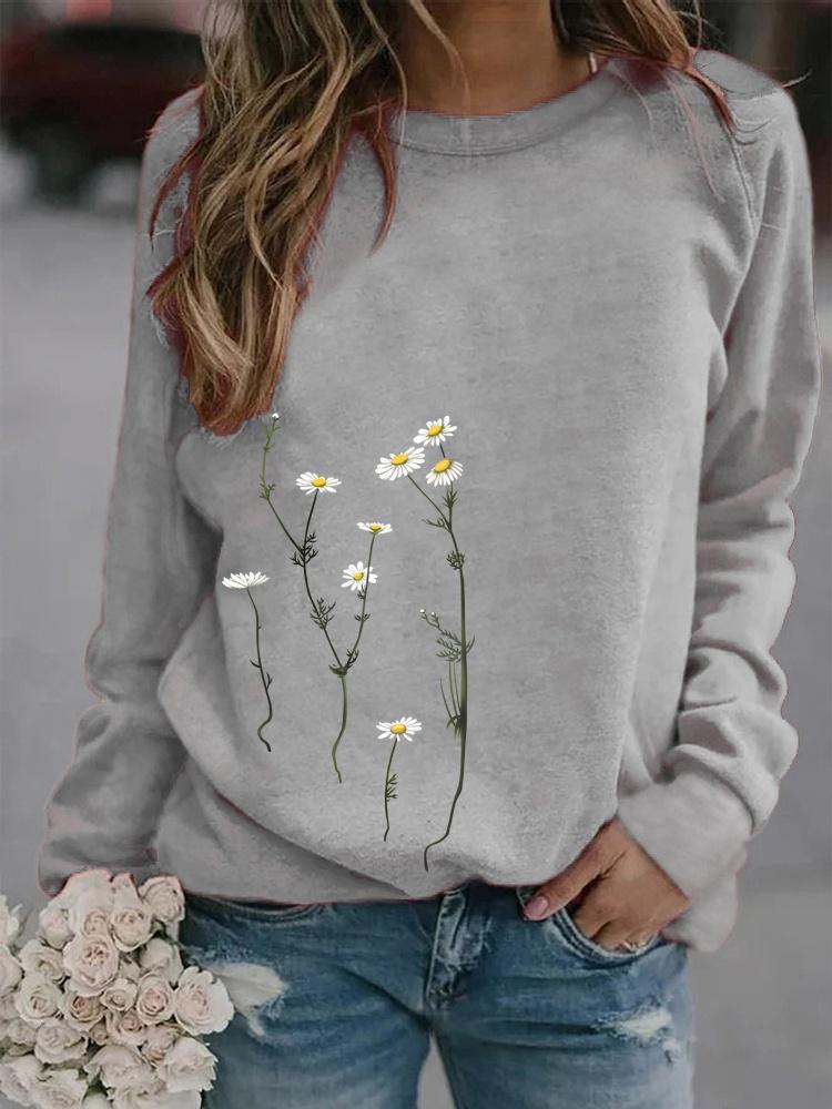 Frauen Winter Kleidung Floral Gedruckt Casual Sweatshirt Langarm Tops T-shirt Damen Rundhals Pullover Pullover 2XL grau von Joom DACH