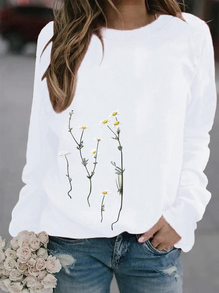 Frauen Winter Kleidung Floral Gedruckt Casual Sweatshirt Langarm Tops T-shirt Damen Rundhals Pullover Pullover 2XL weiß von Joom DACH
