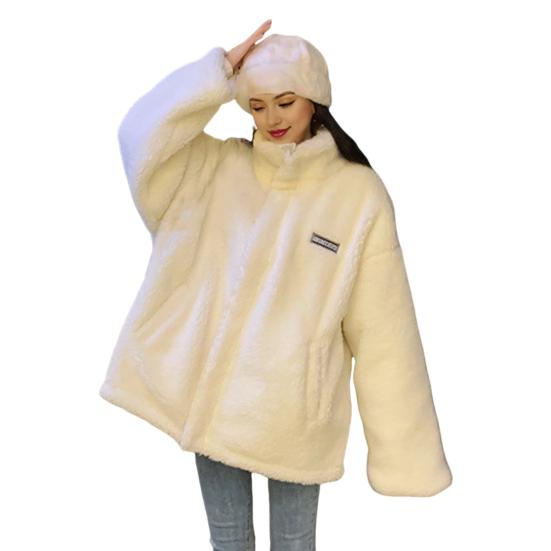 Frauen Winter Mantel Dicke Fleece Stehkragen Hals Schutz Zip-up Strickjacke Lange Ärmel 2XL weiß von Joom DACH