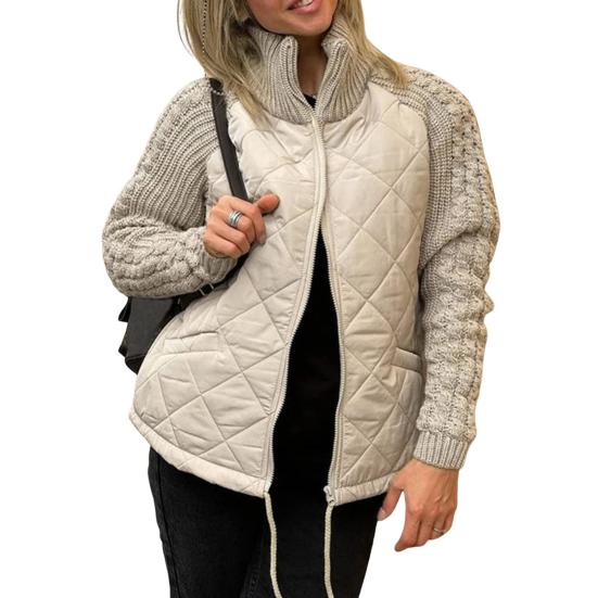 Frauen Winter Mantel Stehkragen Hals Schutz Gestrickte Patchwork Kordelzug Saum XL khaki von Joom DACH
