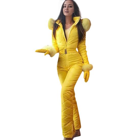 Frauen Winter Overall mit Handschuhe Elastische Taille Verdickt Gepolsterte Schneeanzug L gelb von Joom DACH