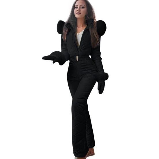 Frauen Winter Overall mit Handschuhe Elastische Taille Verdickt Gepolsterte Schneeanzug S schwarz von Joom DACH