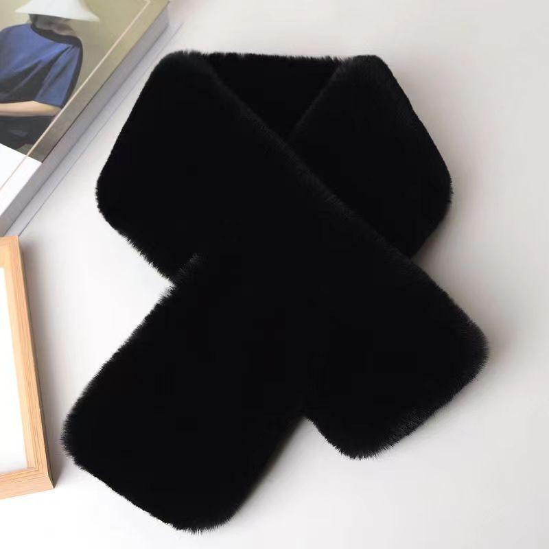 Frauen Winter Pelz Schal Einfarbig Kreuz Koreanische Version Verdickt Weichen Plüsch Hals Kragen Weihnachten Schal One Size schwarz von Joom DACH