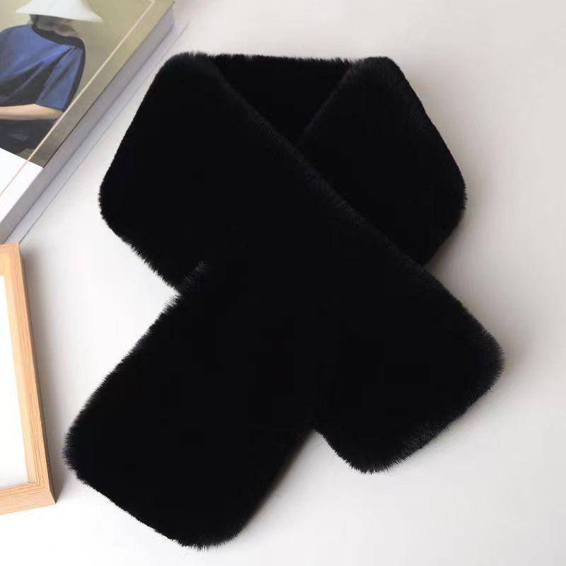 Frauen Winter Pelz Schal Einfarbig Kreuz Koreanische Version Verdickt Weichen Plüsch Hals Kragen Weihnachten Schal One Size schwarz von Joom DACH