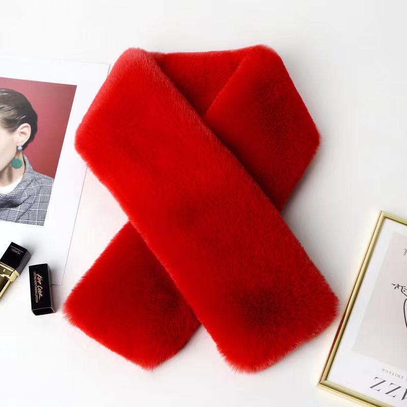 Frauen Winter Pelz Schal Einfarbig Kreuz Koreanische Version Verdickt Weichen Plüsch Hals Kragen Weihnachten Schal One Size rot von Joom DACH