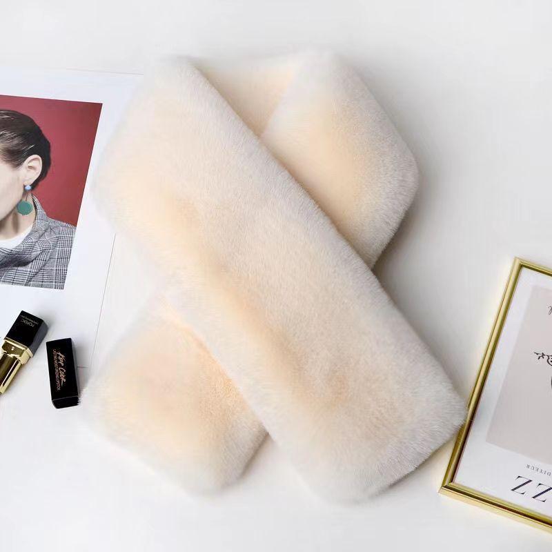Frauen Winter Pelz Schal Einfarbig Kreuz Koreanische Version Verdickt Weichen Plüsch Hals Kragen Weihnachten Schal One Size beige von Joom DACH
