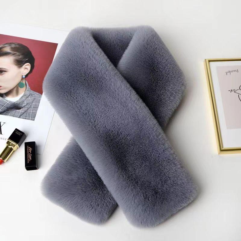 Frauen Winter Pelz Schal Einfarbig Kreuz Koreanische Version Verdickt Weichen Plüsch Hals Kragen Weihnachten Schal One Size schiefer grau von Joom DACH